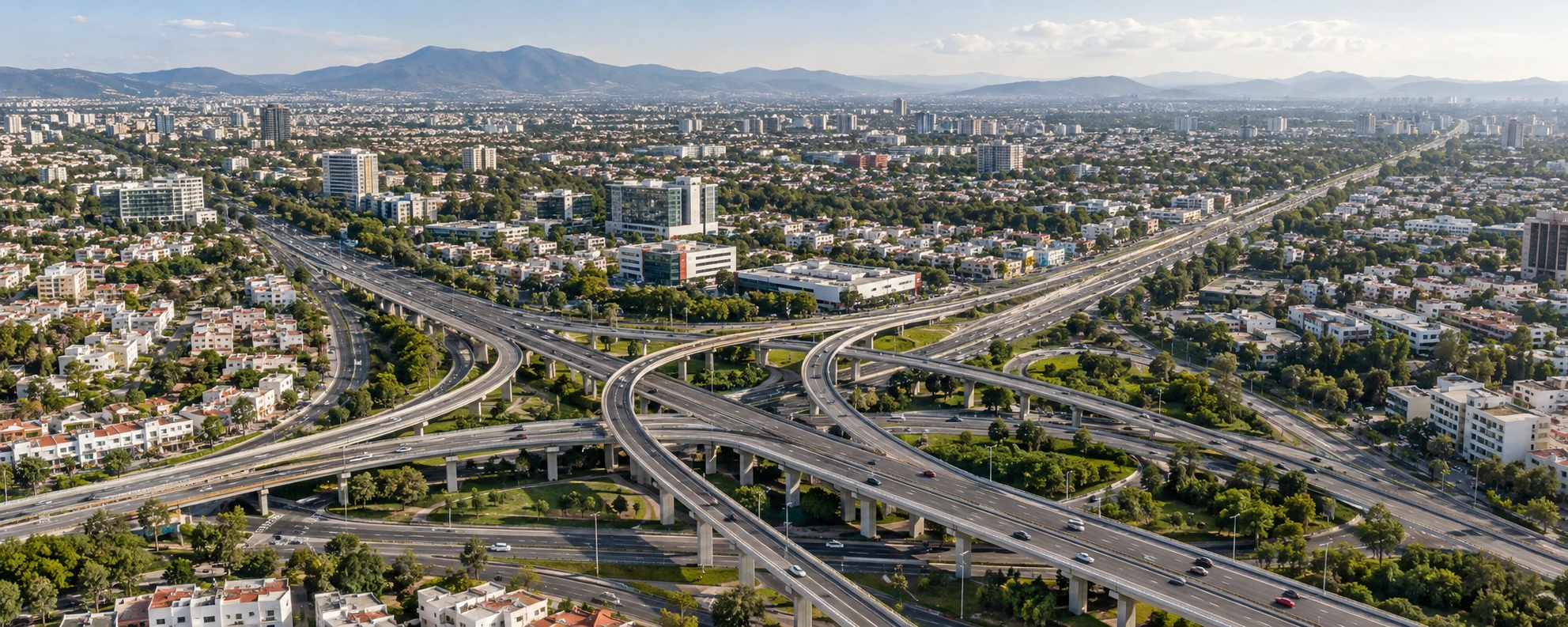 Vista urbana ilustrativa con vialidades y zonas de distribución